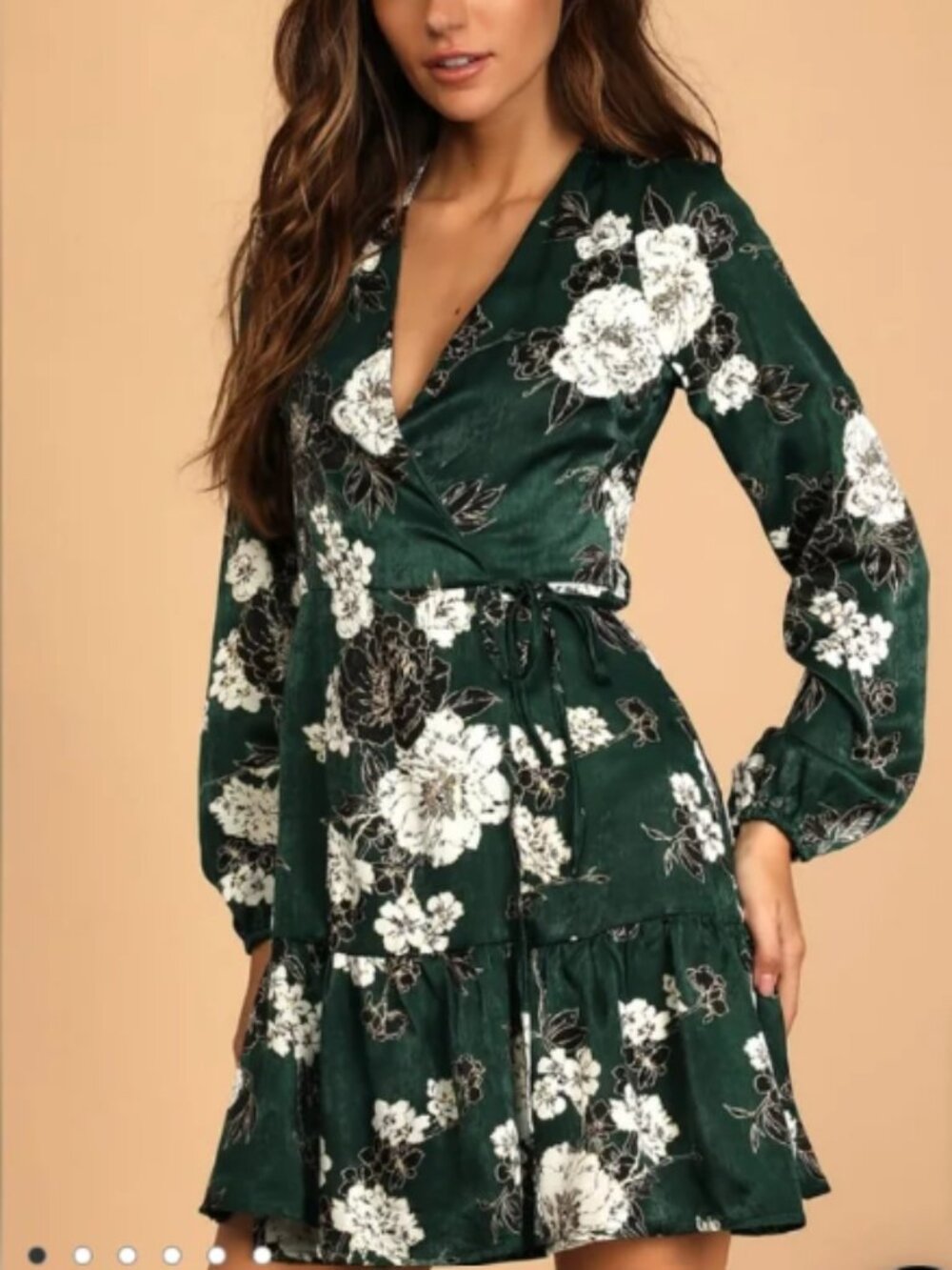 NWT Lulu's Floral Green & Gold Wrap Dress | SZ Small